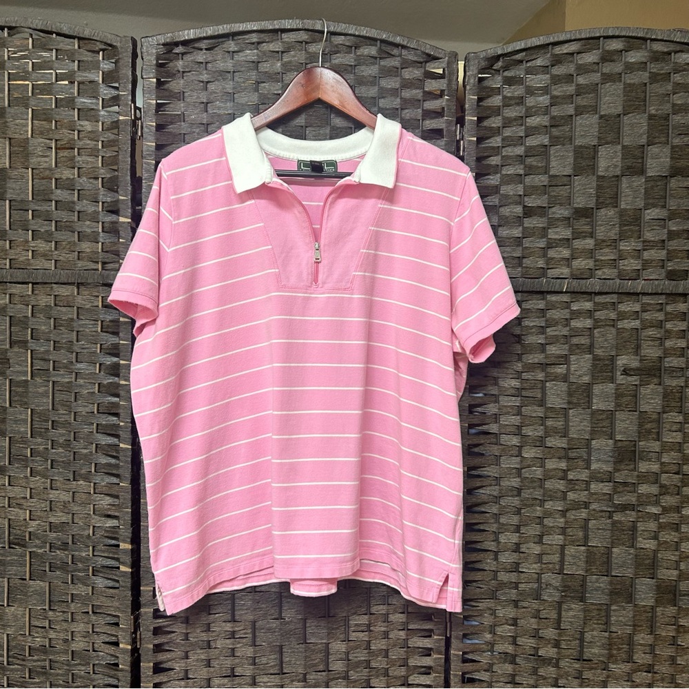 Lauren Ralph Lauren Active pink striped collared tee size 3X